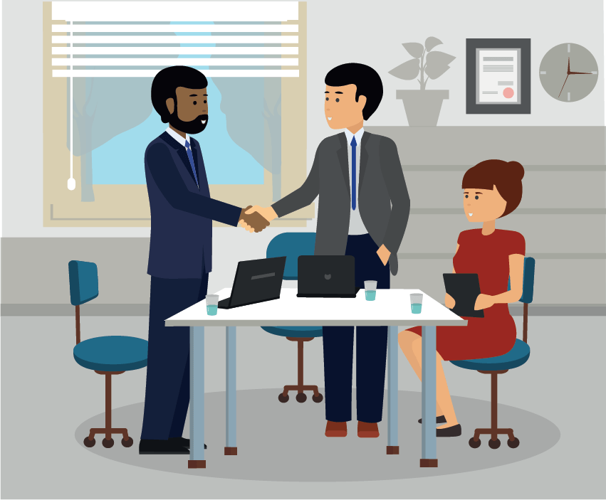 Illustration of a meeting where two people are shaking hands