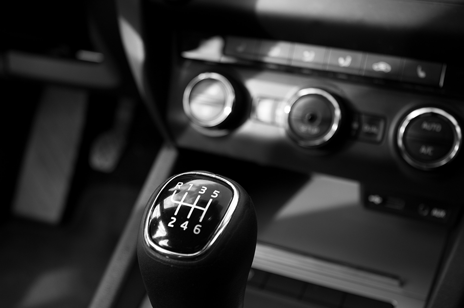 Car interior with view of gearshift