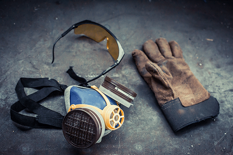 Personal protective equipment, glove, respirator and safety glasses